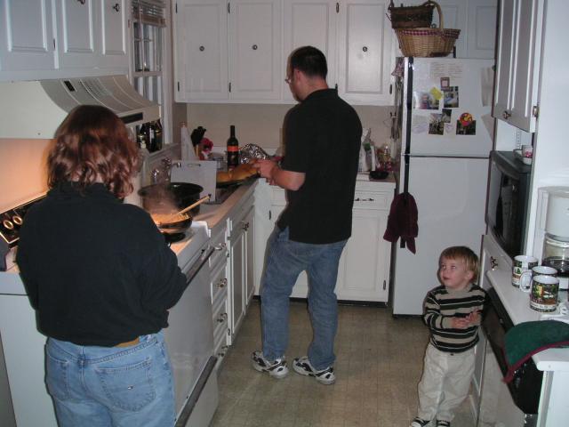Becky, Ike, & Jake making our wonderful dinner!